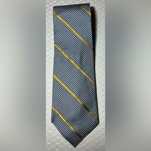 Lauren Ralph Lauren 100% Silk Tie Black White Houndstooth Yellow Stripe